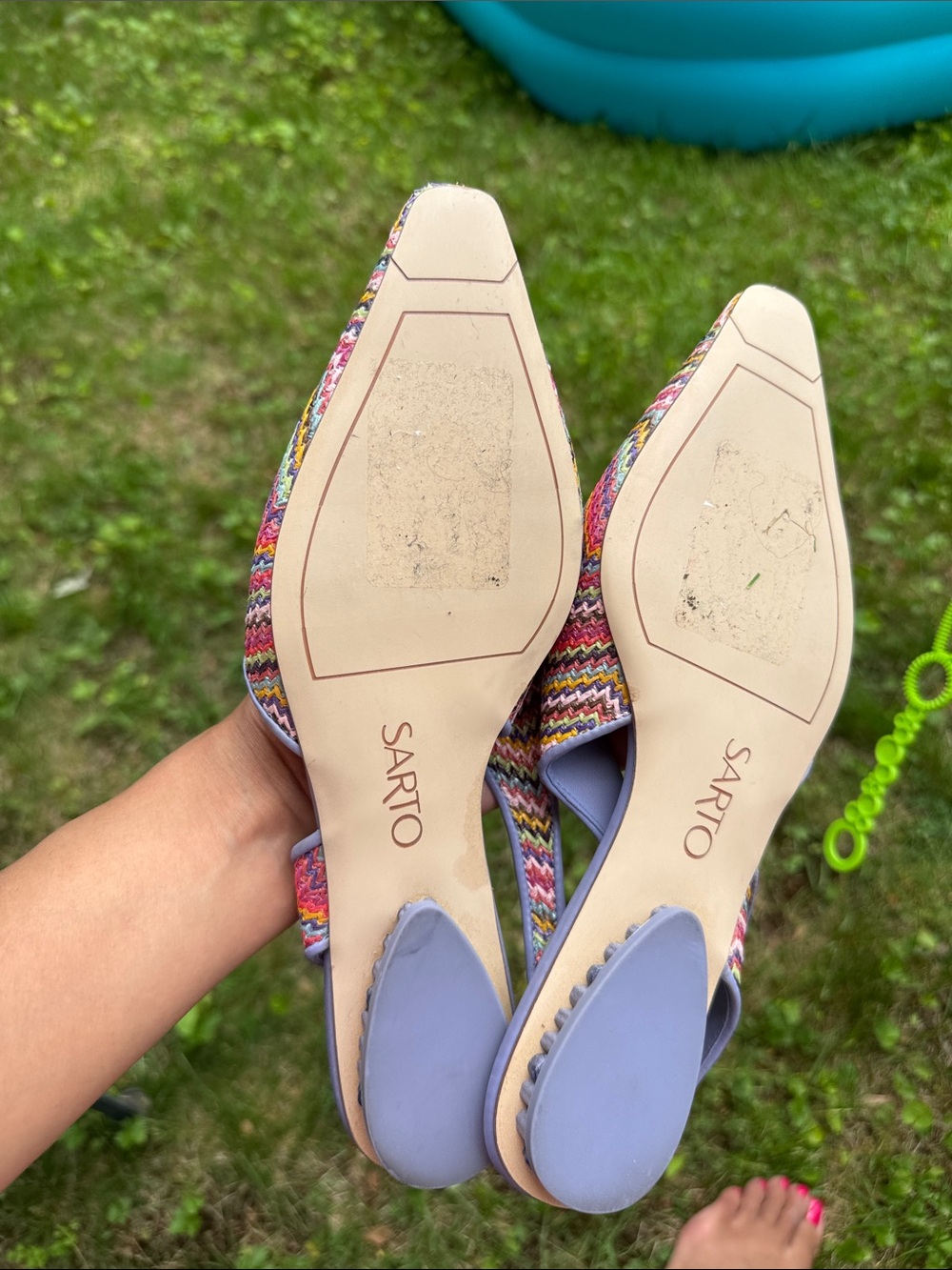 Sarto Franco Multicolor Chevron Pointed Slingback Mules - Lavender Trim - Picture 2 of 4